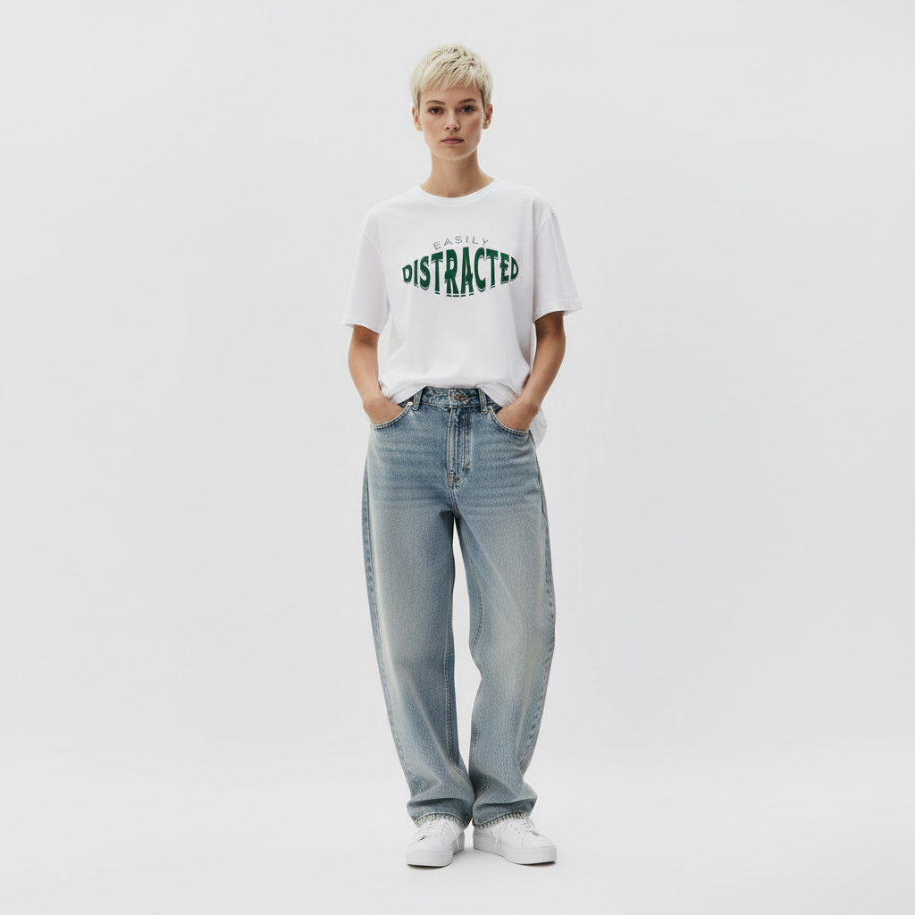 Easily Distracted Women Oversized T-shirt Pure Cotton - WHITE