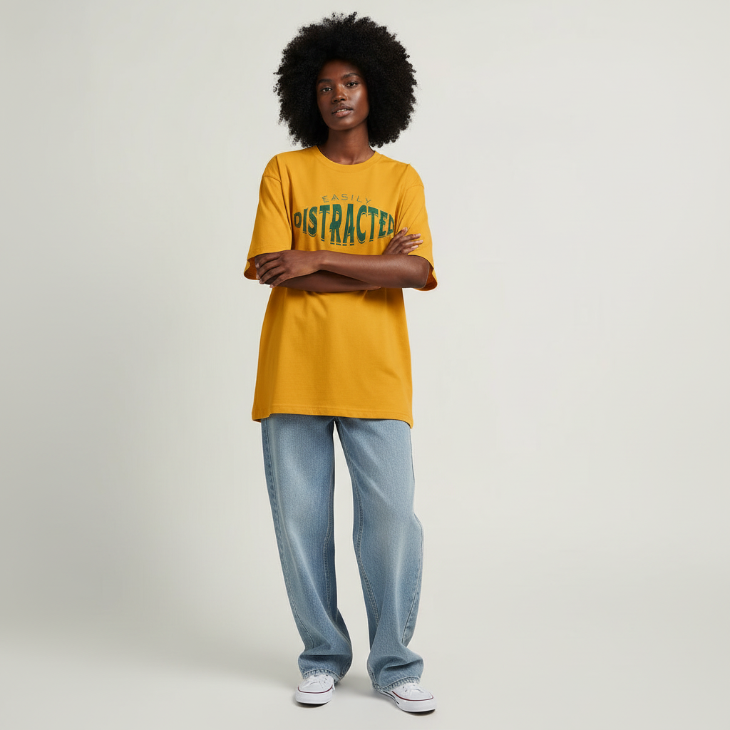 Easily Distracted Women Oversized T-shirt Pure Cotton - YELLOW