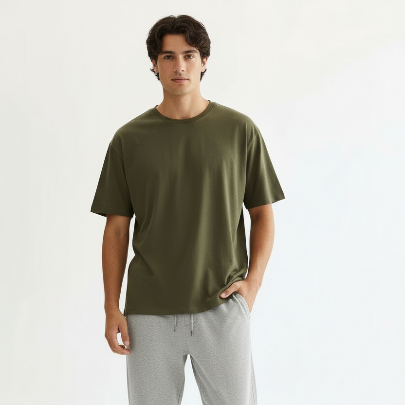 Men Oversized T-shirt Pure Cotton - OLIVE