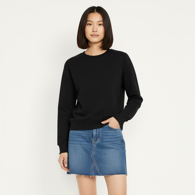 Women Sweatshirt Pure Cotton - BLACK