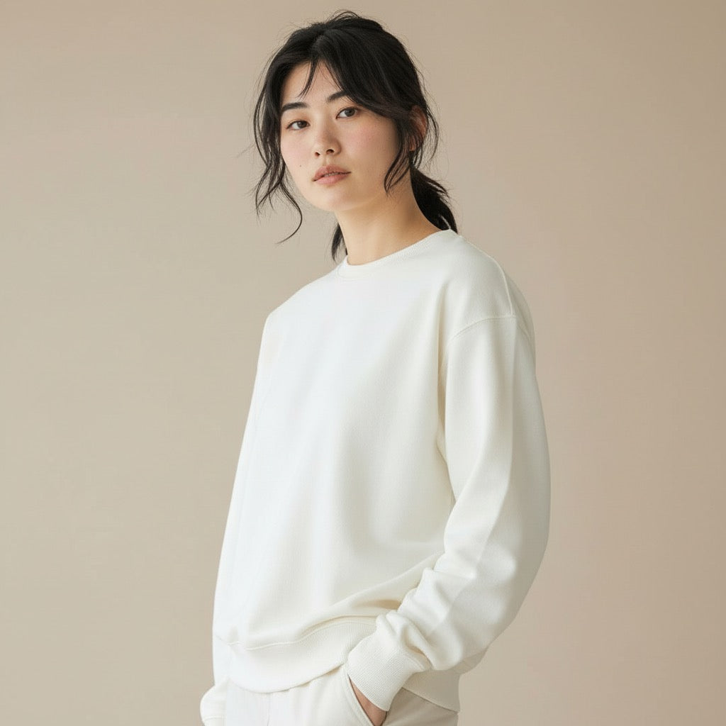 Women Loose Fit Sweatshirt Pure Cotton - WHITE