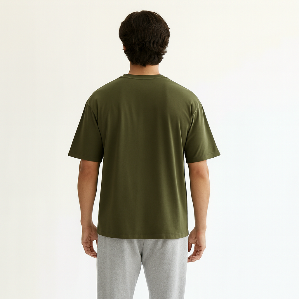 Men Oversized T-shirt Pure Cotton - OLIVE
