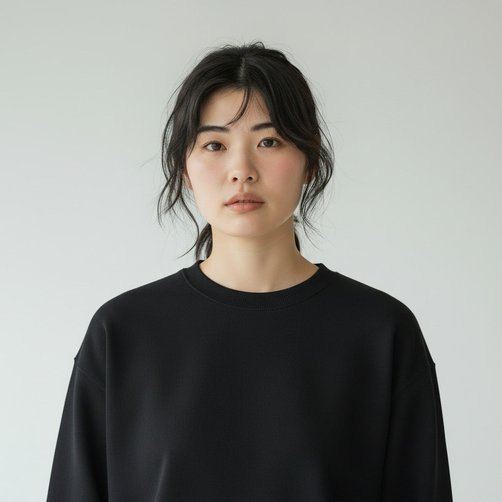 Women Loose Fit Sweatshirt Pure Cotton - BLACK