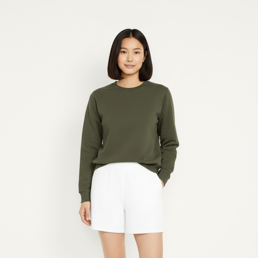 Women Sweatshirt Pure Cotton - OLIVE