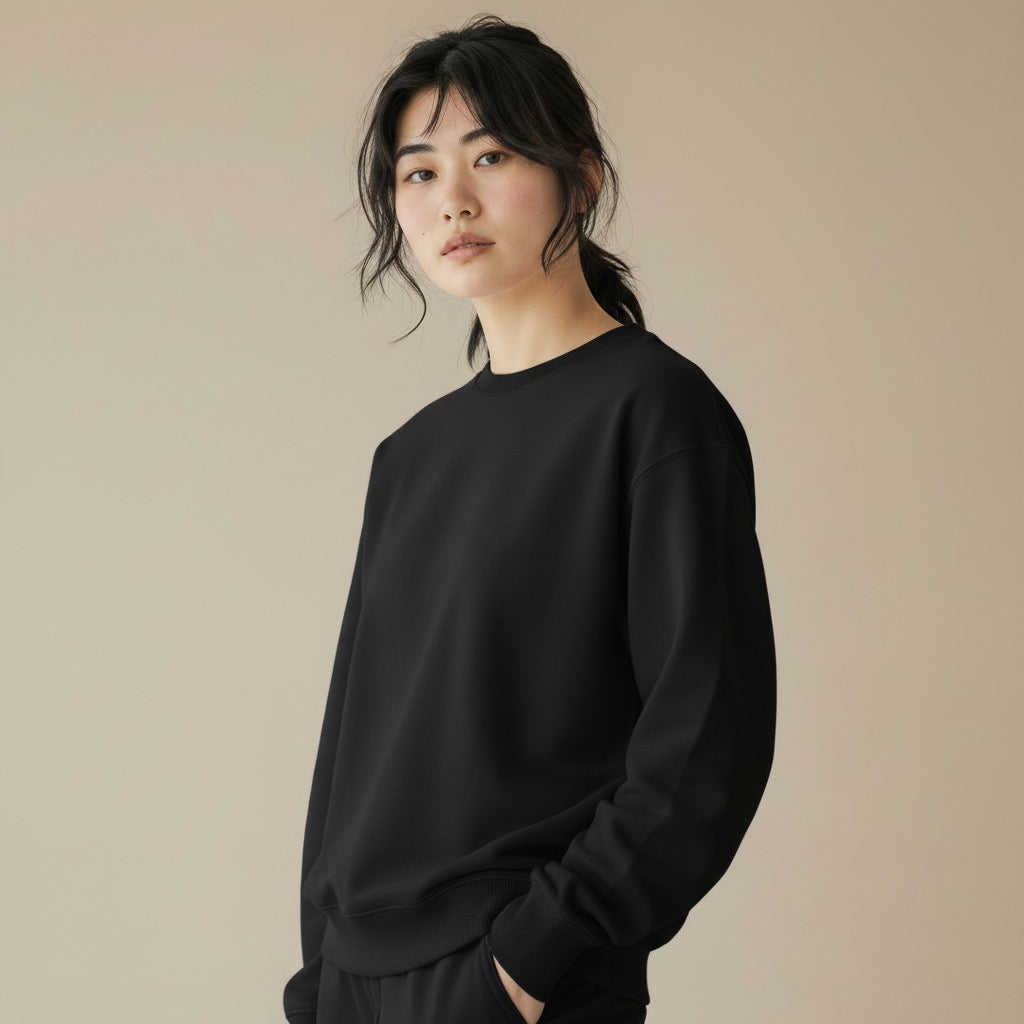 Women Loose Fit Sweatshirt Pure Cotton - BLACK