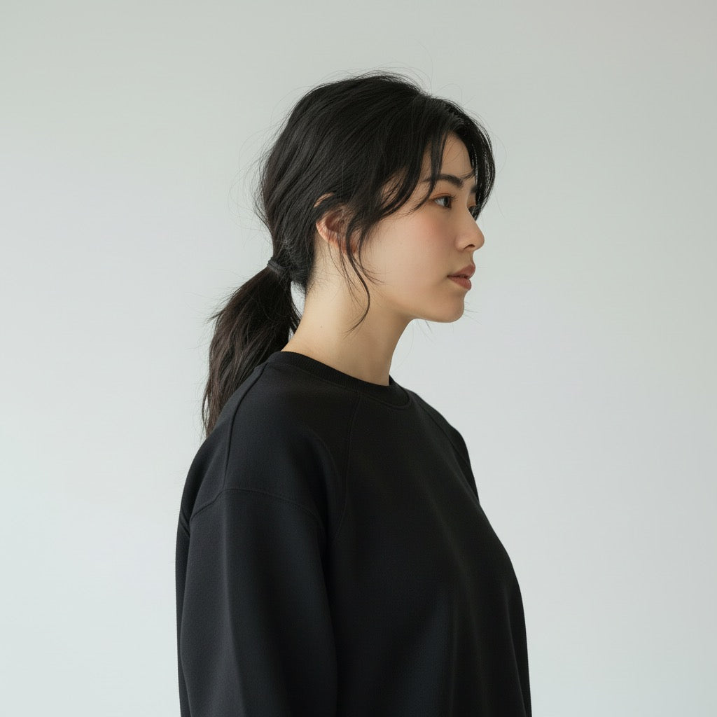 Women Loose Fit Sweatshirt Pure Cotton - BLACK