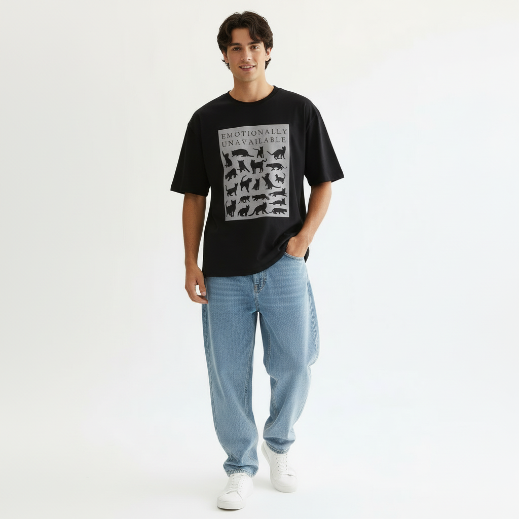 Emotionally Unavailable Men Oversized T-shirt Pure Cotton - BLACK