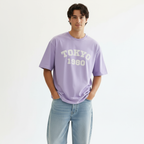 Tokyo 1980 Men Oversized T-shirt Pure Cotton - LAVENDER