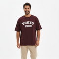 Tokyo 1980 Men Oversized T-shirt Pure Cotton - MAROON