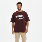 Tokyo 1980 Men Oversized T-shirt Pure Cotton - MAROON