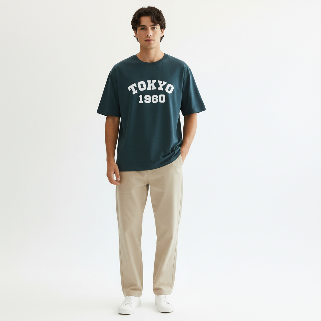 Tokyo 1980 Men Oversized T-shirt Pure Cotton - TEAL