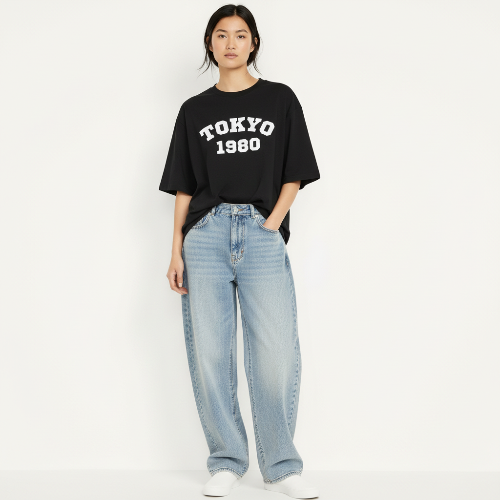 Tokyo 1980 Women Oversized T-shirt Pure Cotton - BLACK