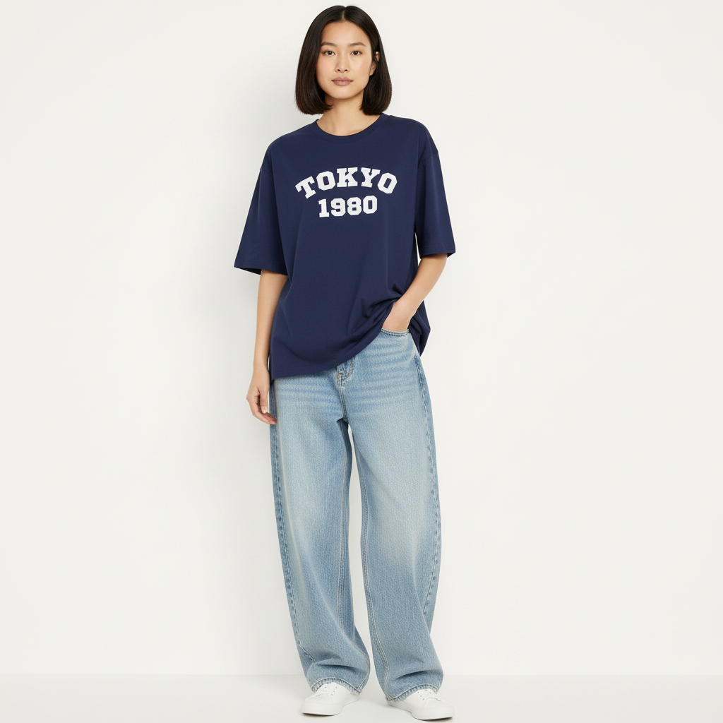 Tokyo 1980 Women Oversized T-shirt Pure Cotton - BLUE