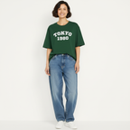 Tokyo 1980 Women Oversized T-shirt Pure Cotton - GREEN