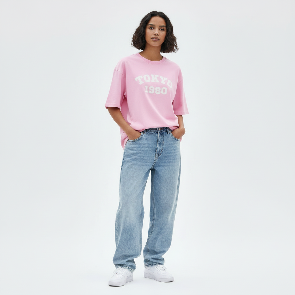 Tokyo 1980 Women Oversized T-shirt Pure Cotton - PINK