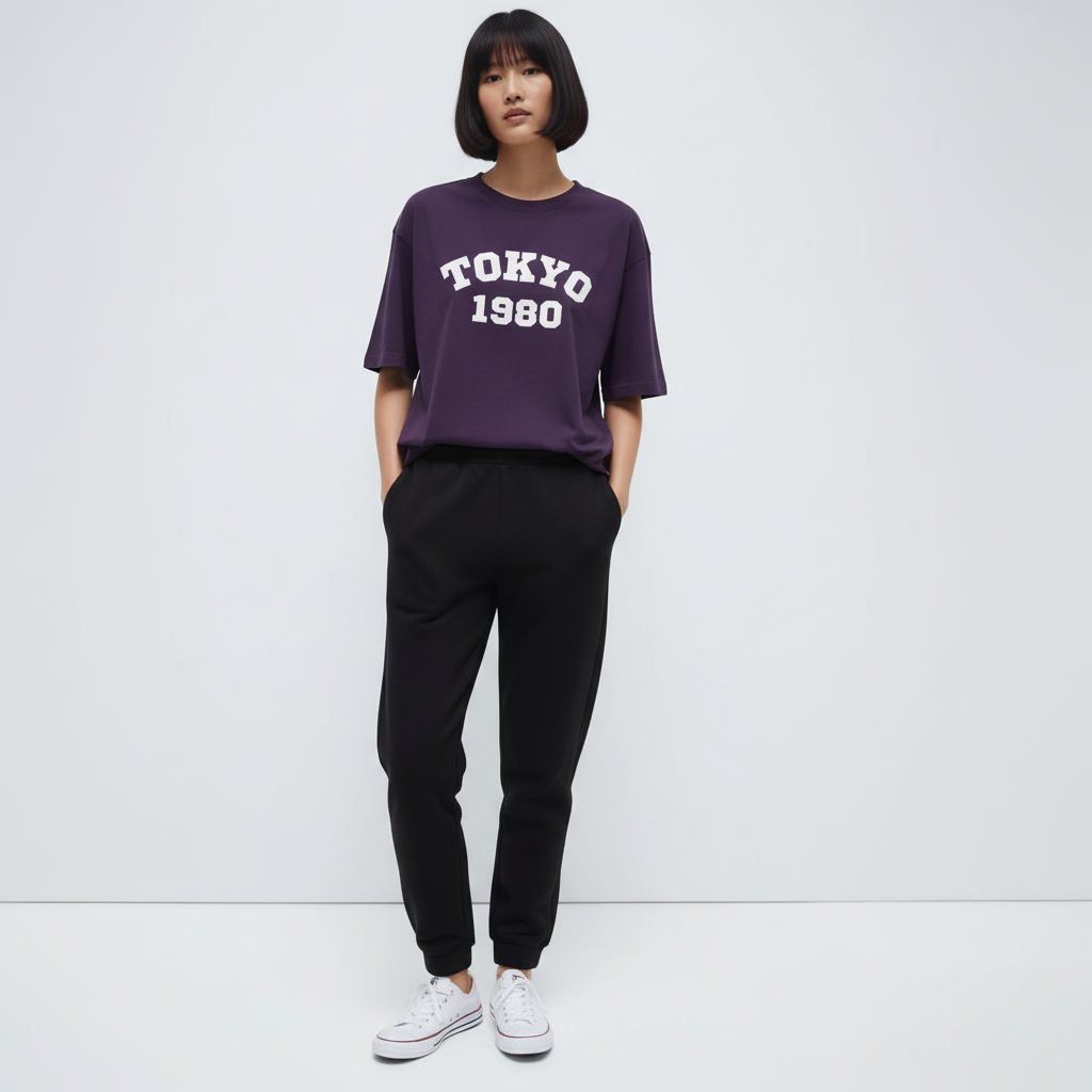 Tokyo 1980 Women Oversized T-shirt Pure Cotton - PURPLE