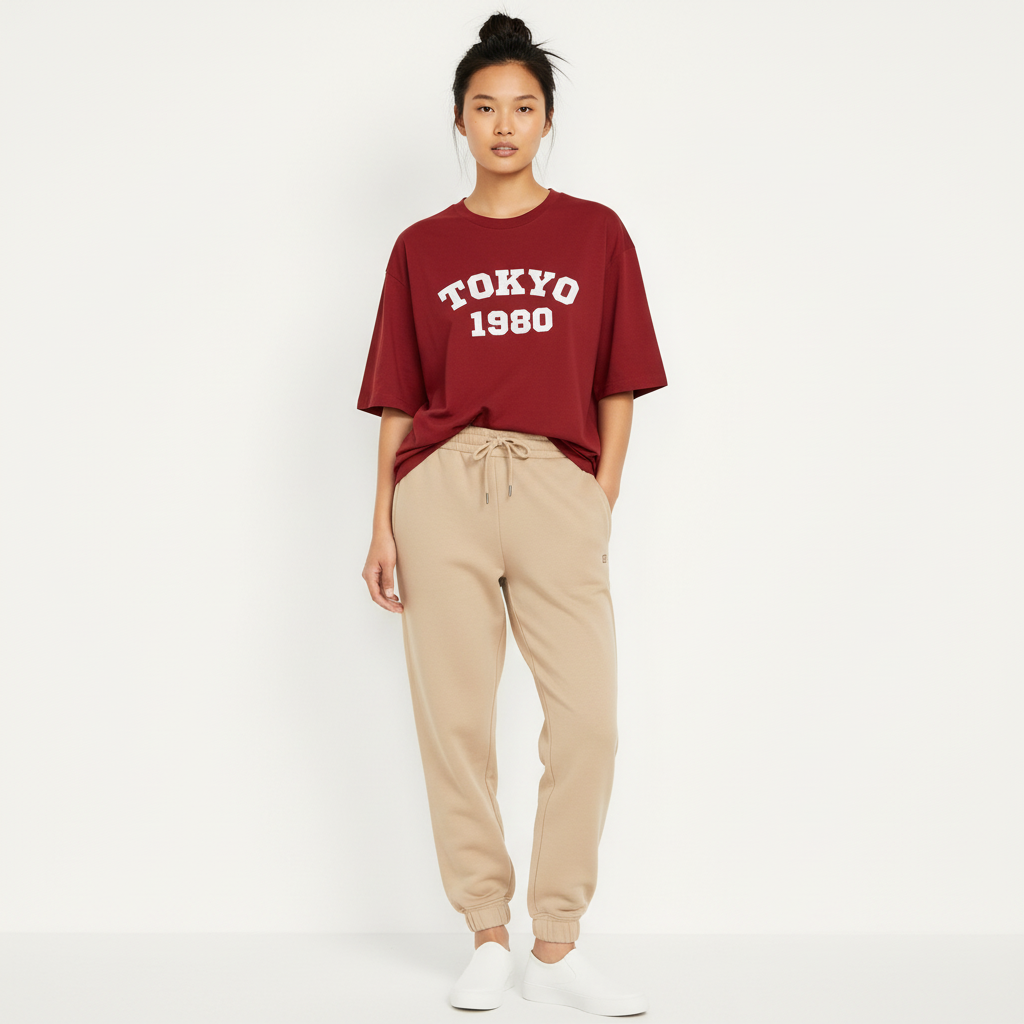 Tokyo 1980 Women Oversized T-shirt Pure Cotton - RED