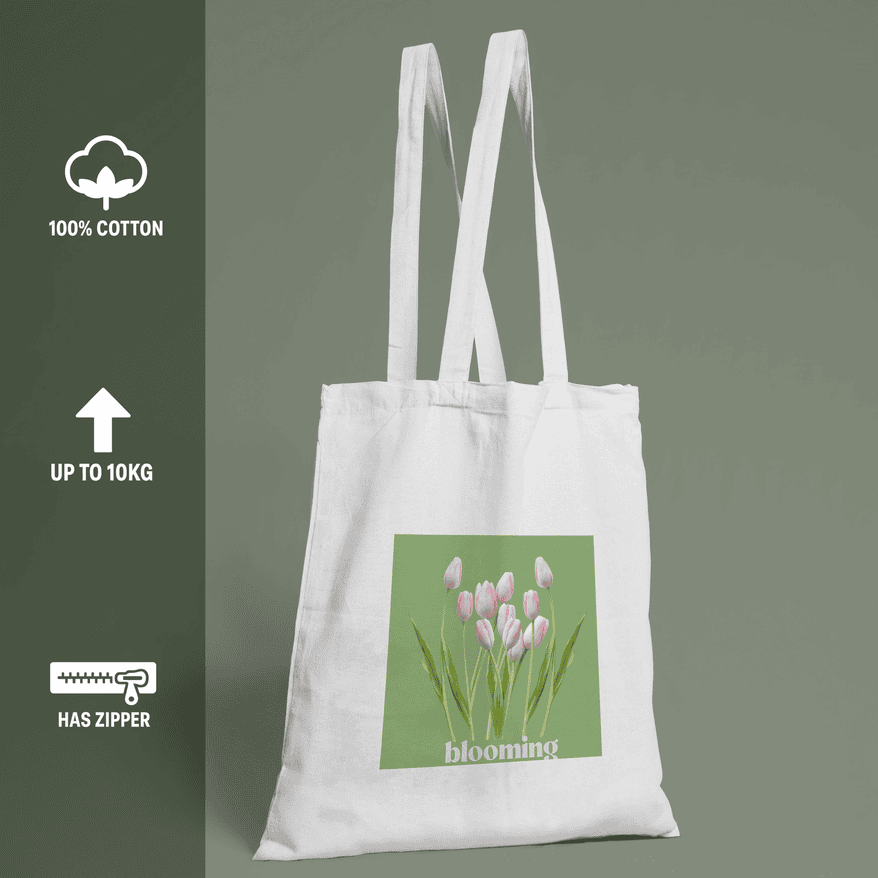 Pastel Tulip Aesthetic Tote Bag 100% Cotton with Zipper