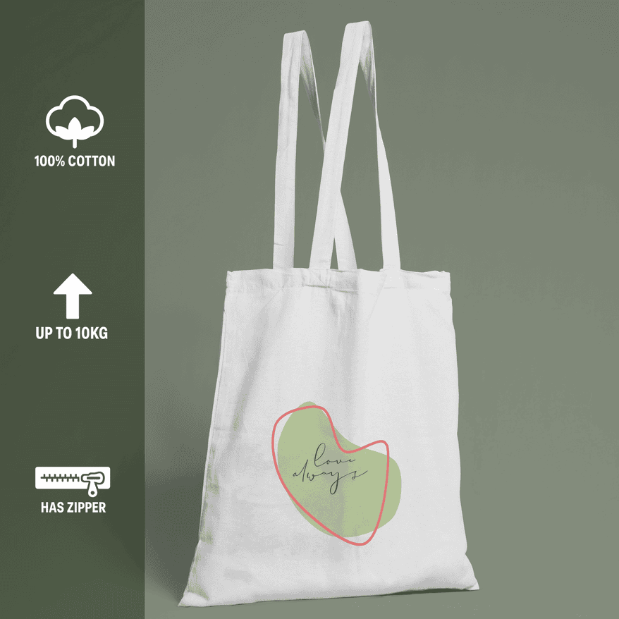 Love Always Pastel Tote Bag 100% Cotton with Zipper
