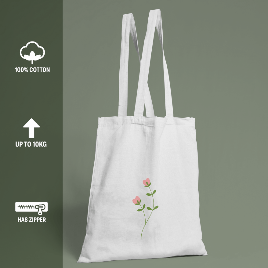 Twin Flower Tote Bag 100% Cotton with Zipper