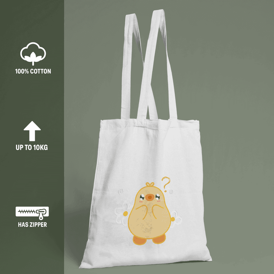 Kawai Duck Tote Bag 100% Cotton with Zipper