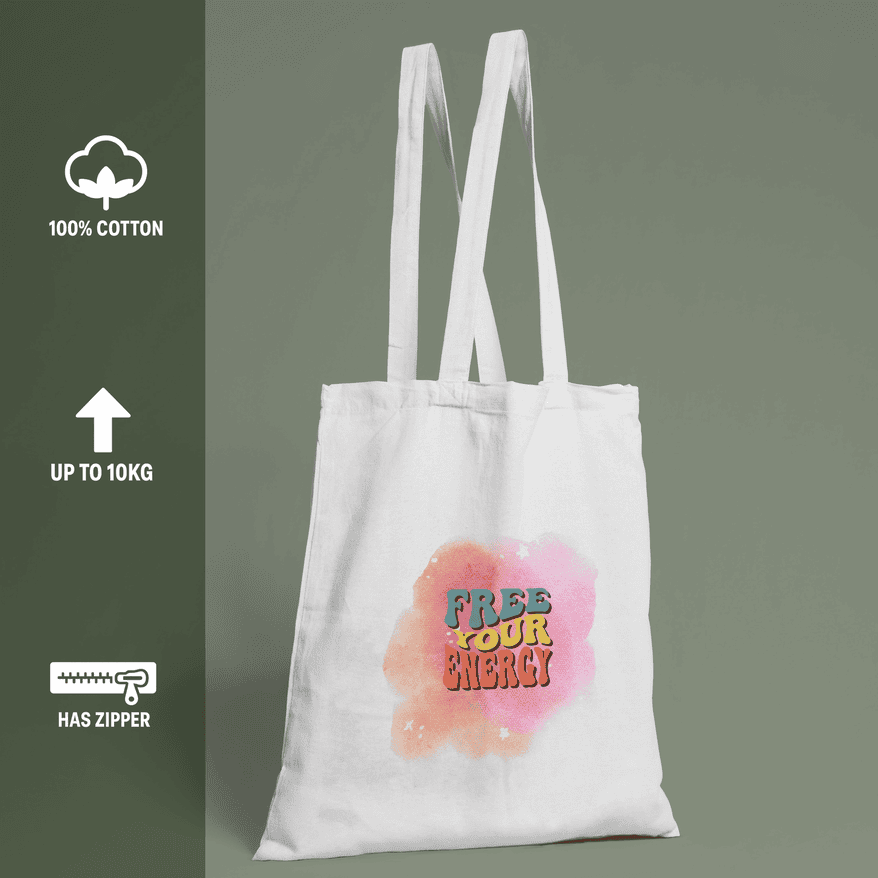 Free Your Energy Tote Bag 100% Cotton with Zipper