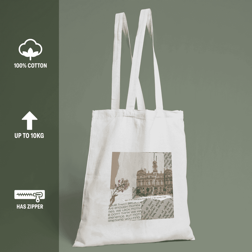 Light Academia Aesthetic Tote Bag 100% Cotton with Zipper