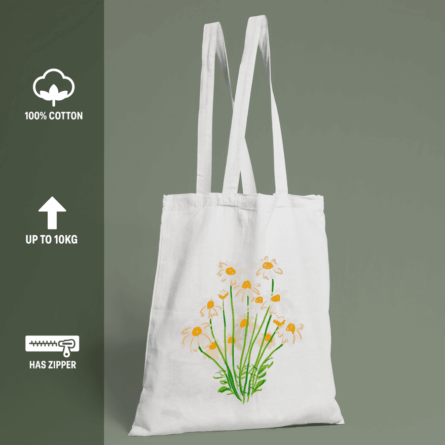Blooming Flowers Tote Bag 100% Cotton with Zipper