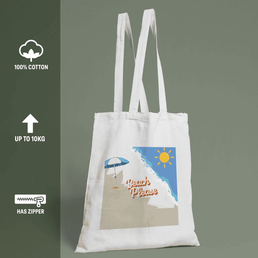 Beach Please Tote Bag 100% Cotton with Zipper