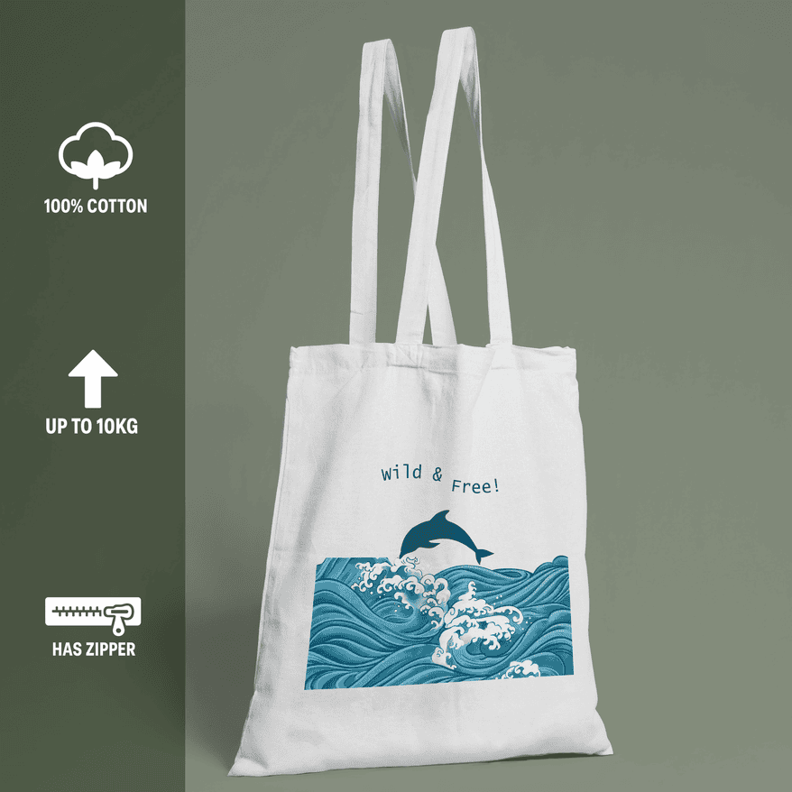 Wild & Free Tote Bag 100% Cotton with Zipper