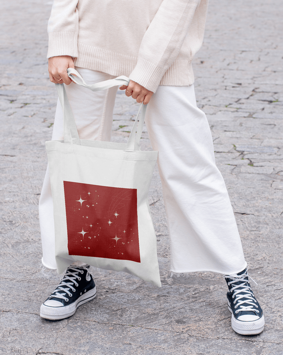 Red Whimsical Aesthetic Tote Bag 100% Cotton with Zipper