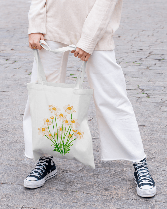 Blooming Flowers Tote Bag 100% Cotton with Zipper