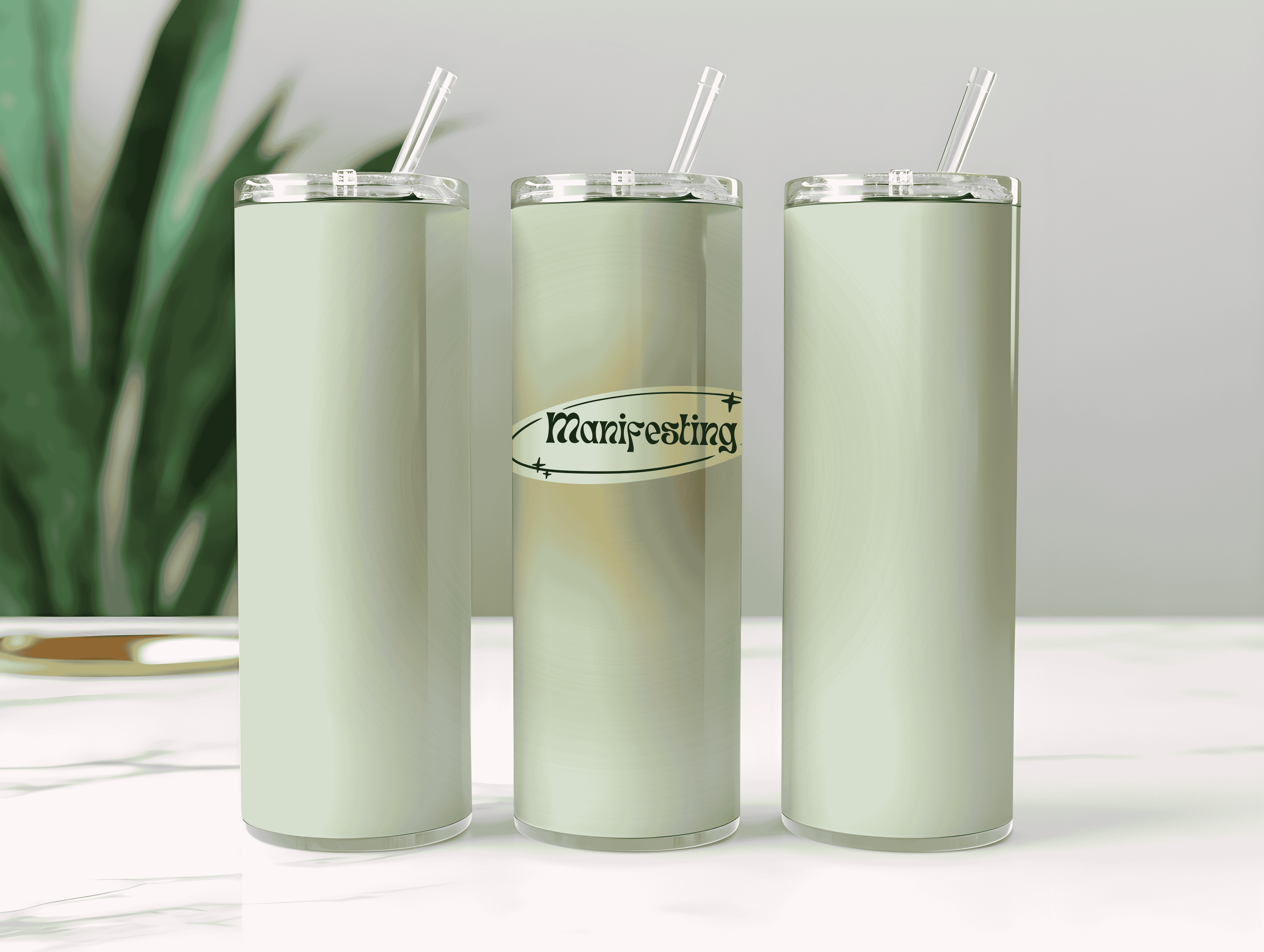 Green Aesthetic Manifesting Tumbler Bottle