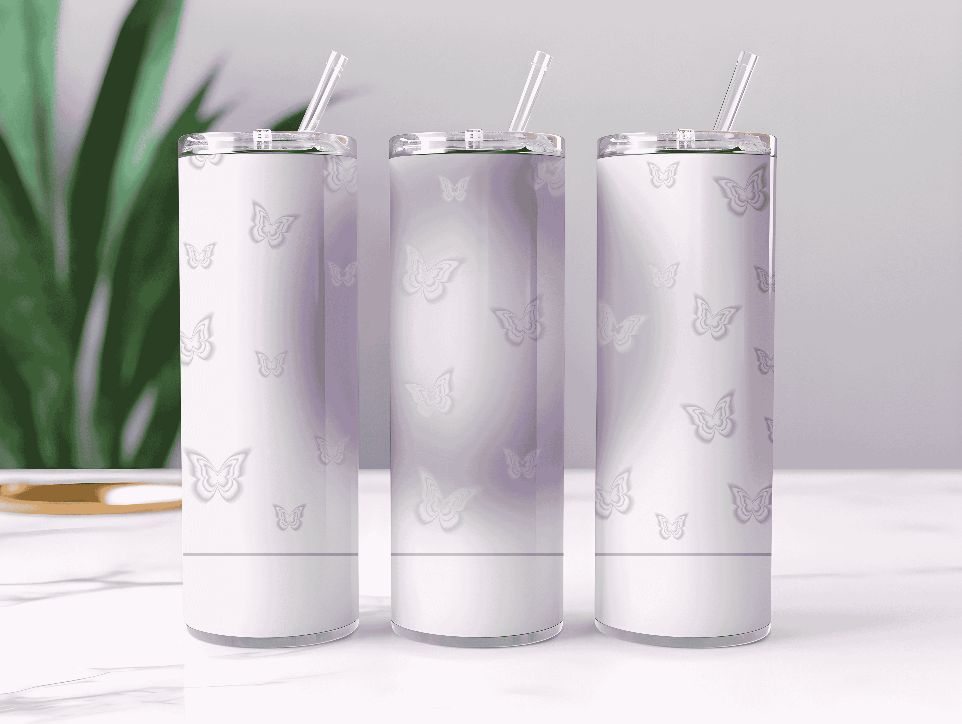 Purple Aura Butterfly Print Tumbler Bottle