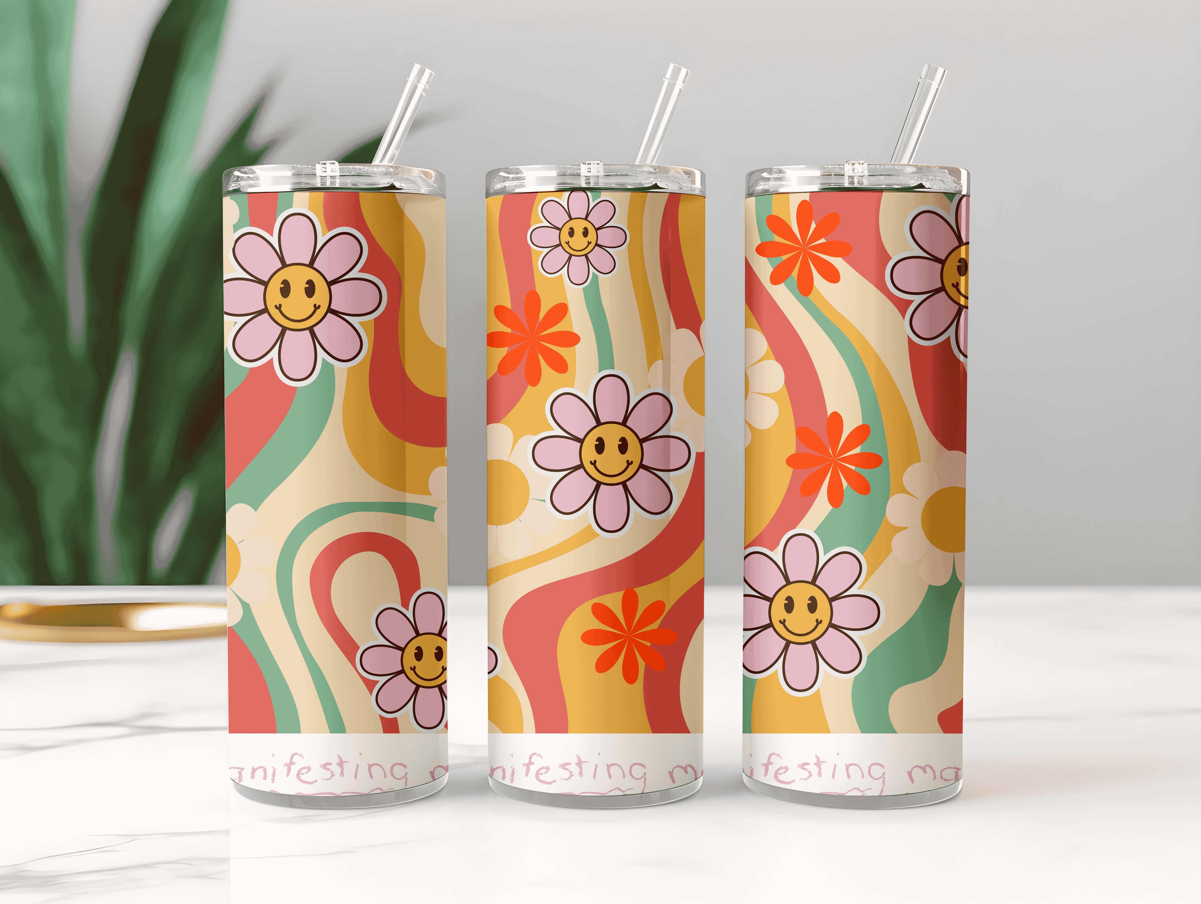 Funky Bubble Blossom Tumbler Bottle with Straw