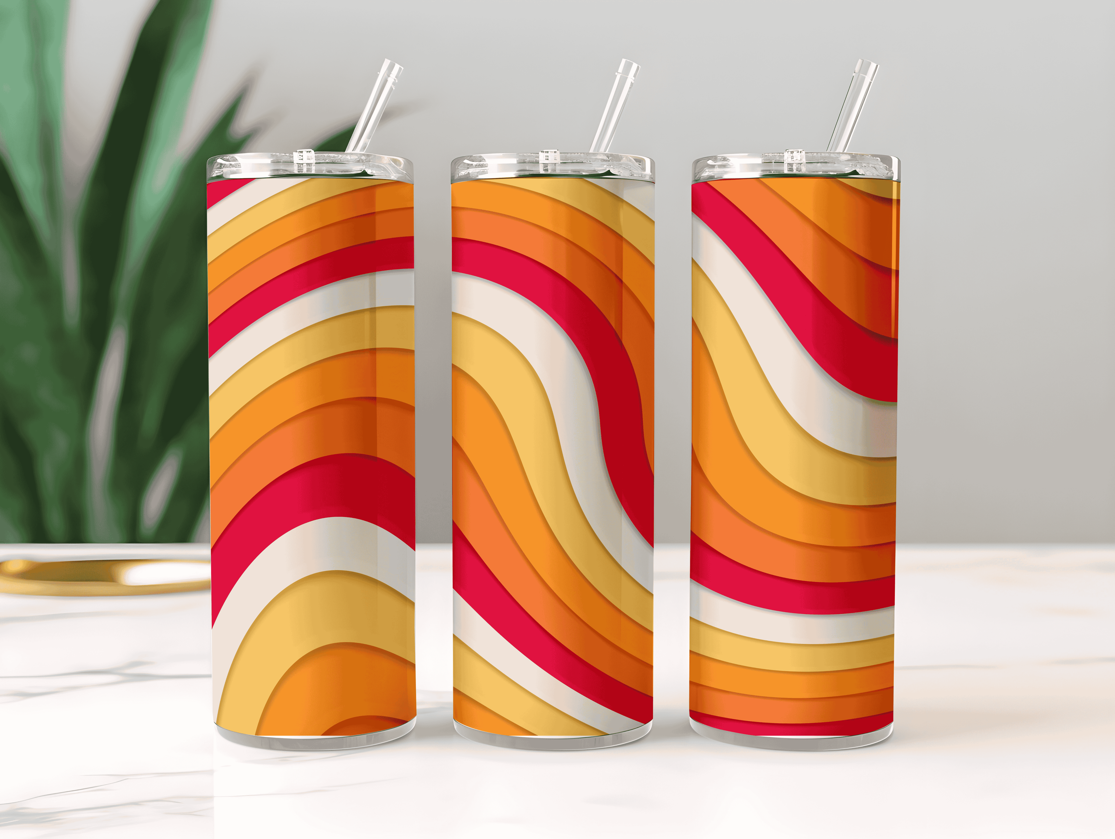 Funky Swirly Stripe Tumbler Bottle with Straw