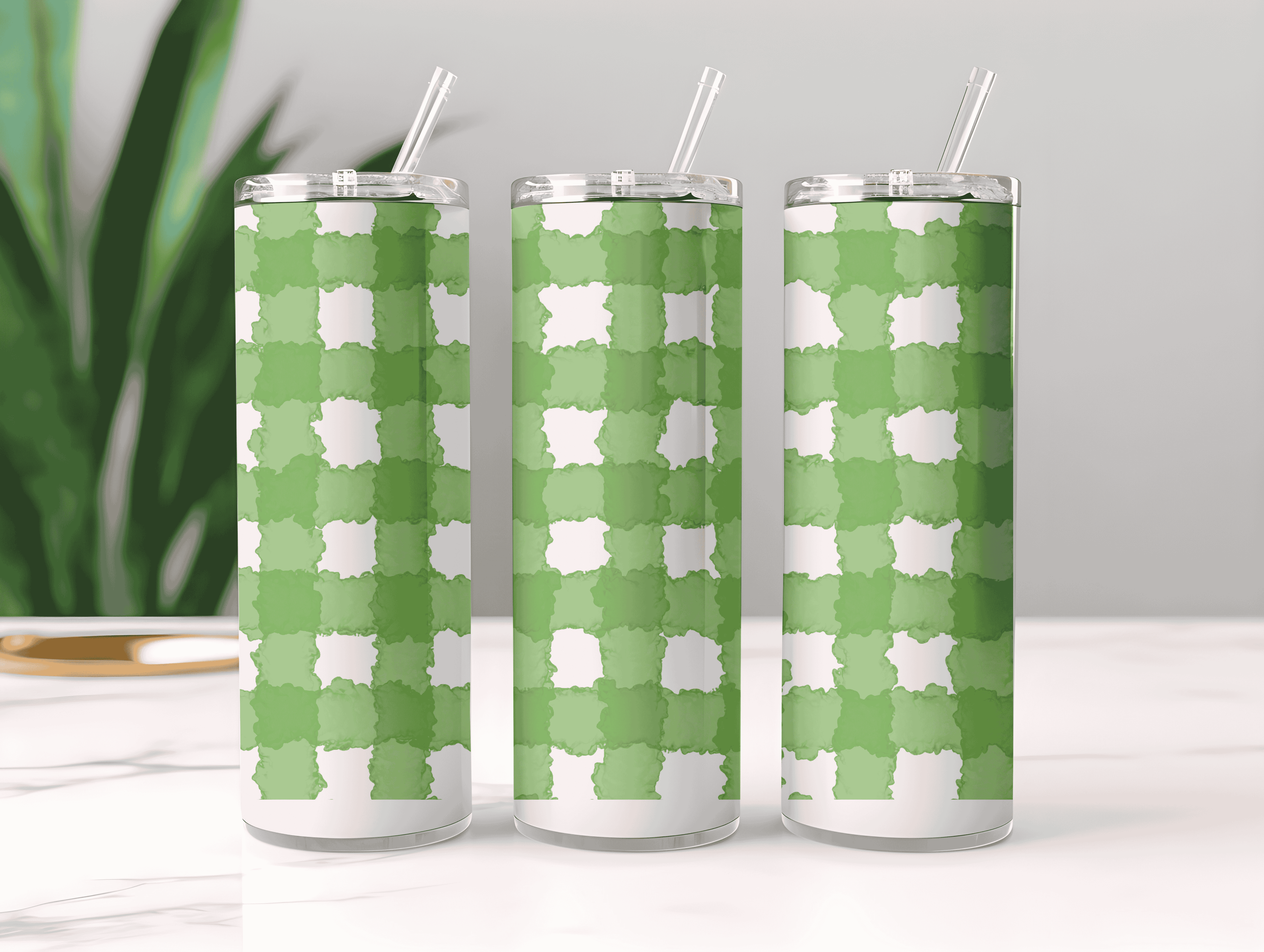 Green Check n chill Tumbler Bottle with Straw