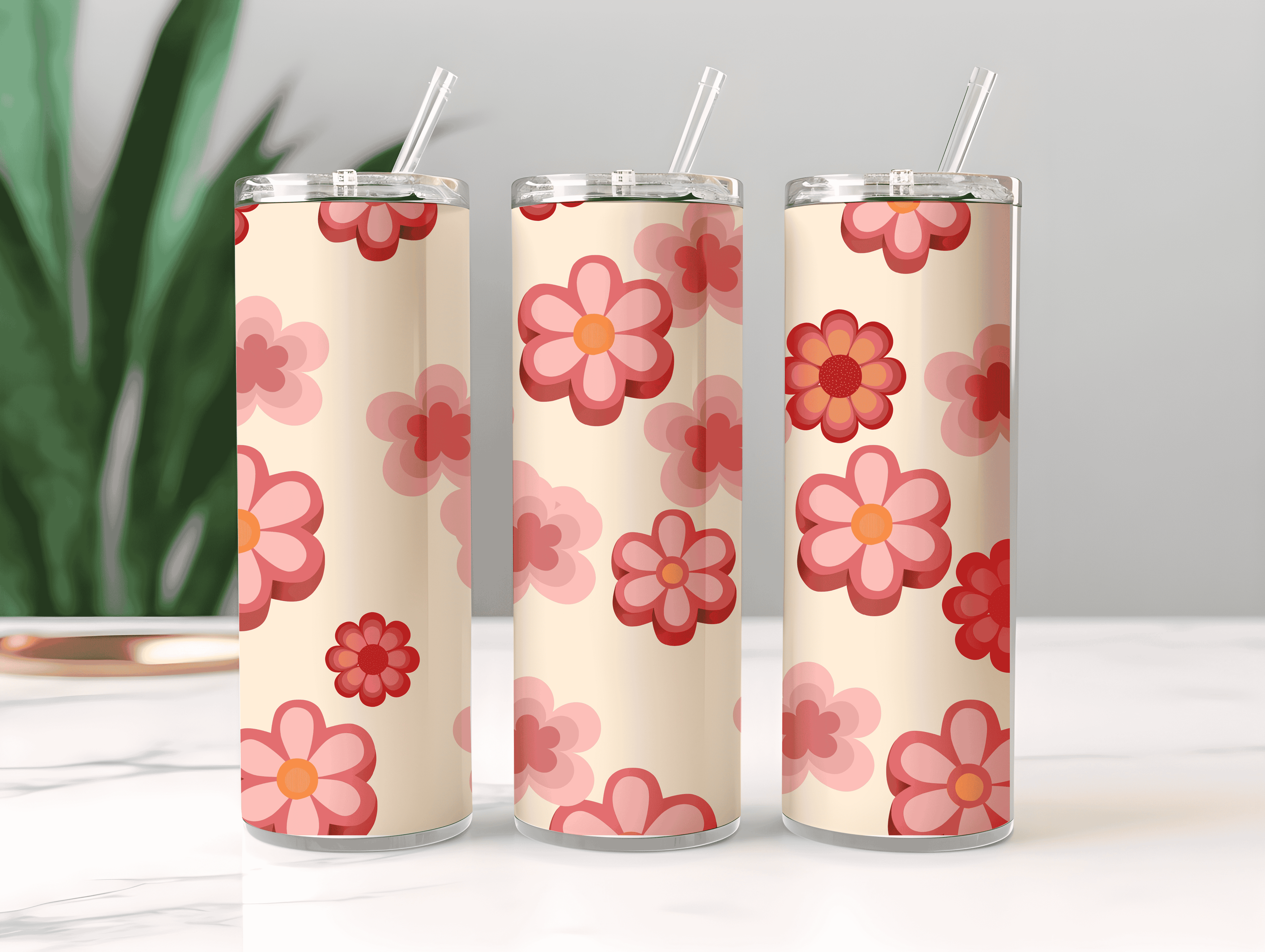 Bloomette Peach Aesthetic Tumbler Bottle with Straw