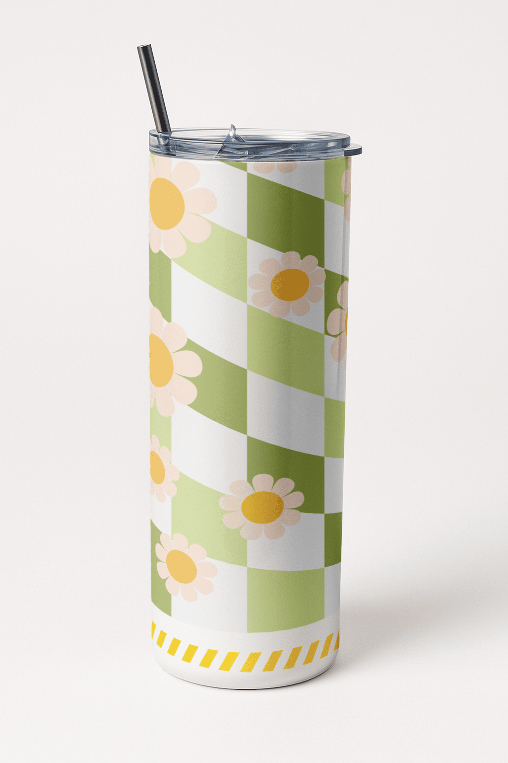 Green Checkered Aesthetic Petal Blooming Tumbler Bottle with Straw