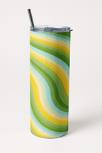 Green Funky Swirl Stripes Tumbler Bottle with Straw