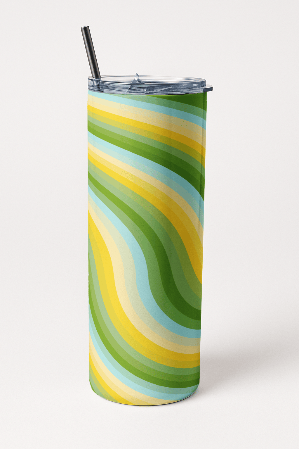 Green Funky Swirl Stripes Tumbler Bottle with Straw