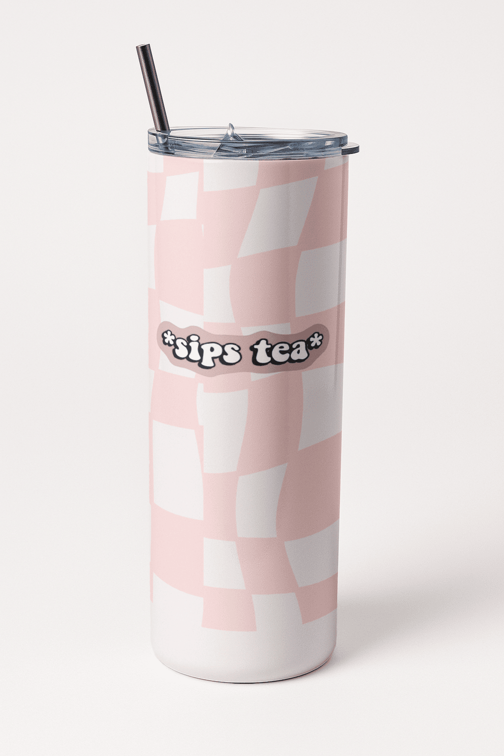 Pink Twist Aesthetic Checkered Tumbler Bottle with Straw