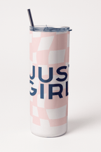 Pink Twist Checkered Tumbler Bottle with Straw