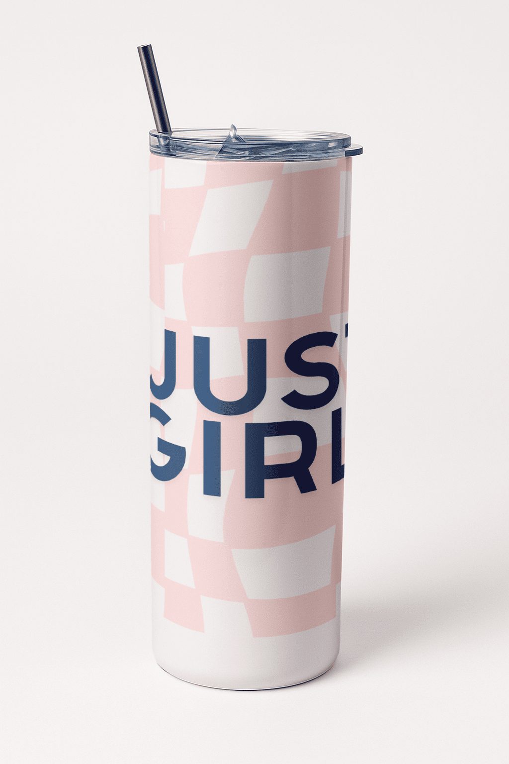 Pink Twist Checkered Tumbler Bottle with Straw