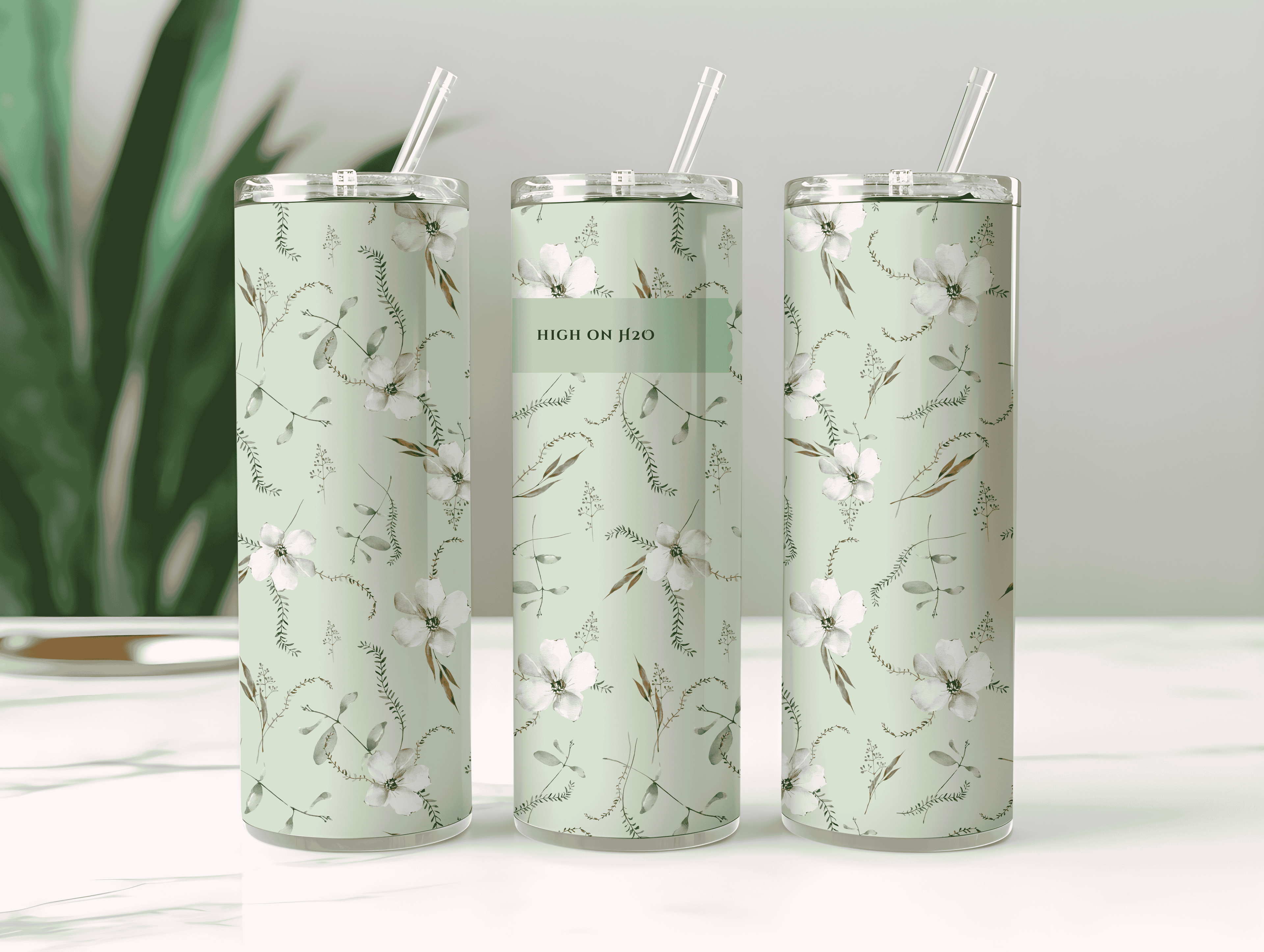 High on H2O Floral Print Tumbler Bottle with Straw