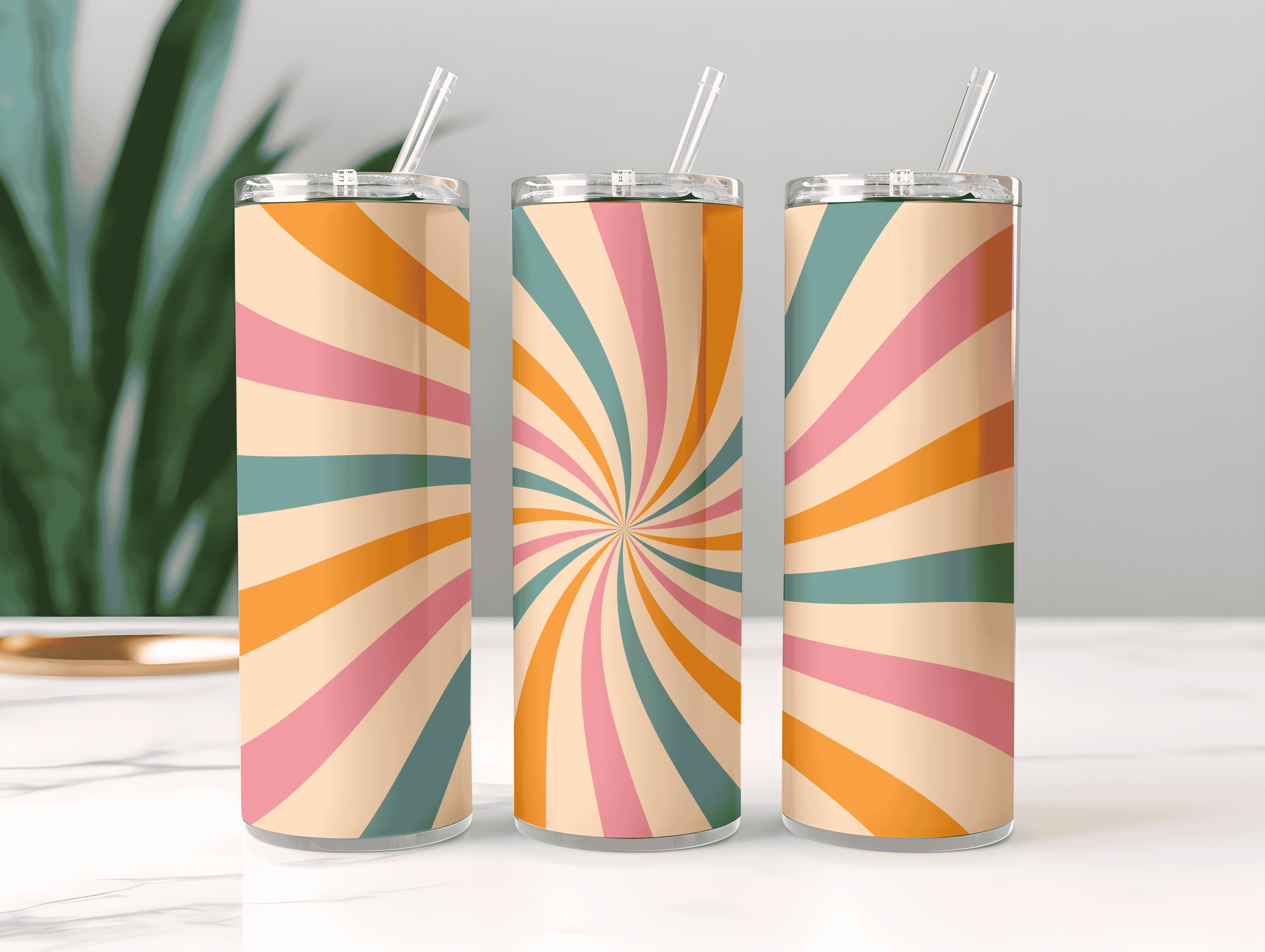 Funky Trance Print Aesthetic Tumbler Bottle with Straw