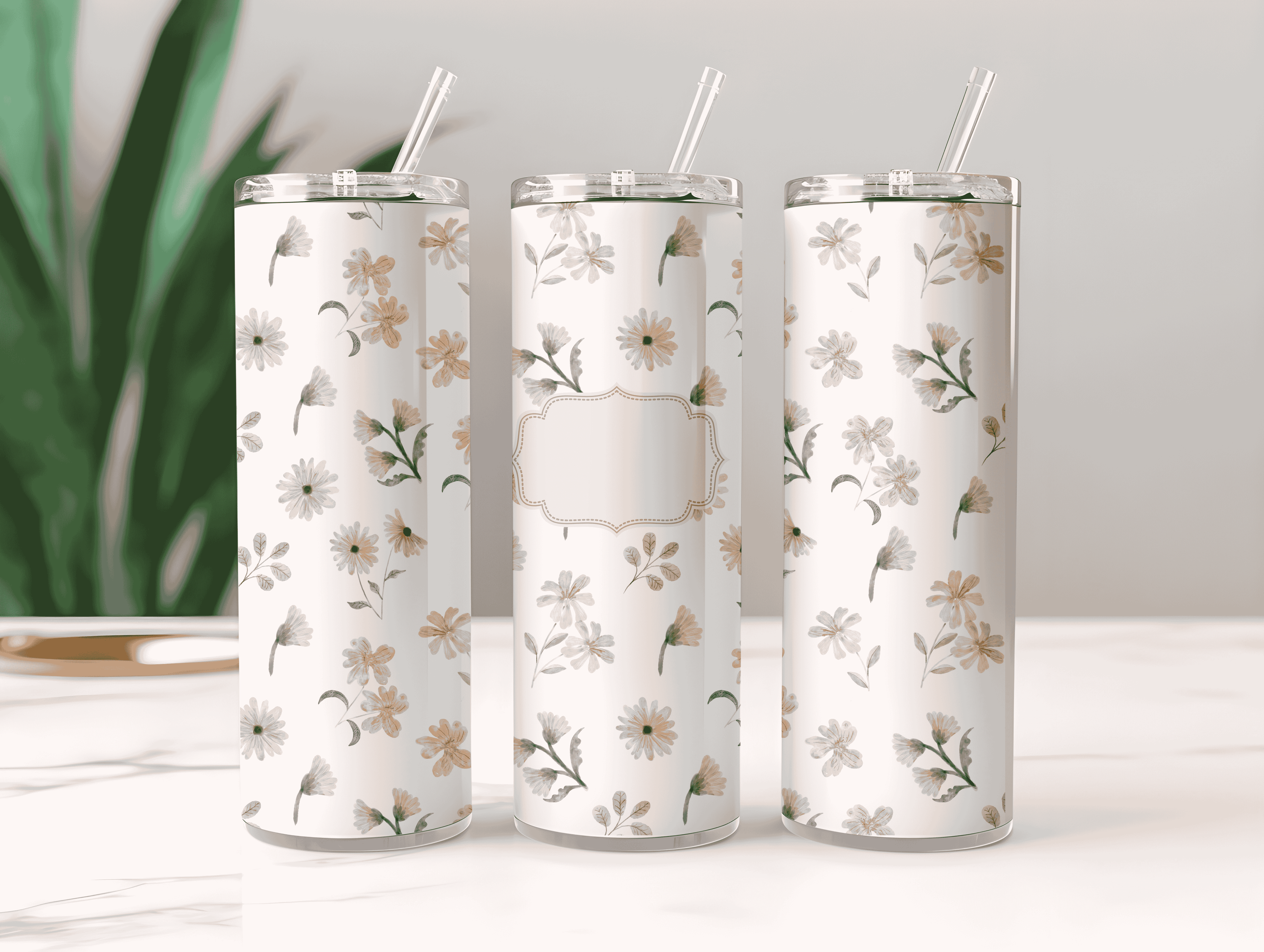 Victorian Floral Printed Tumbler Bottle with Straw