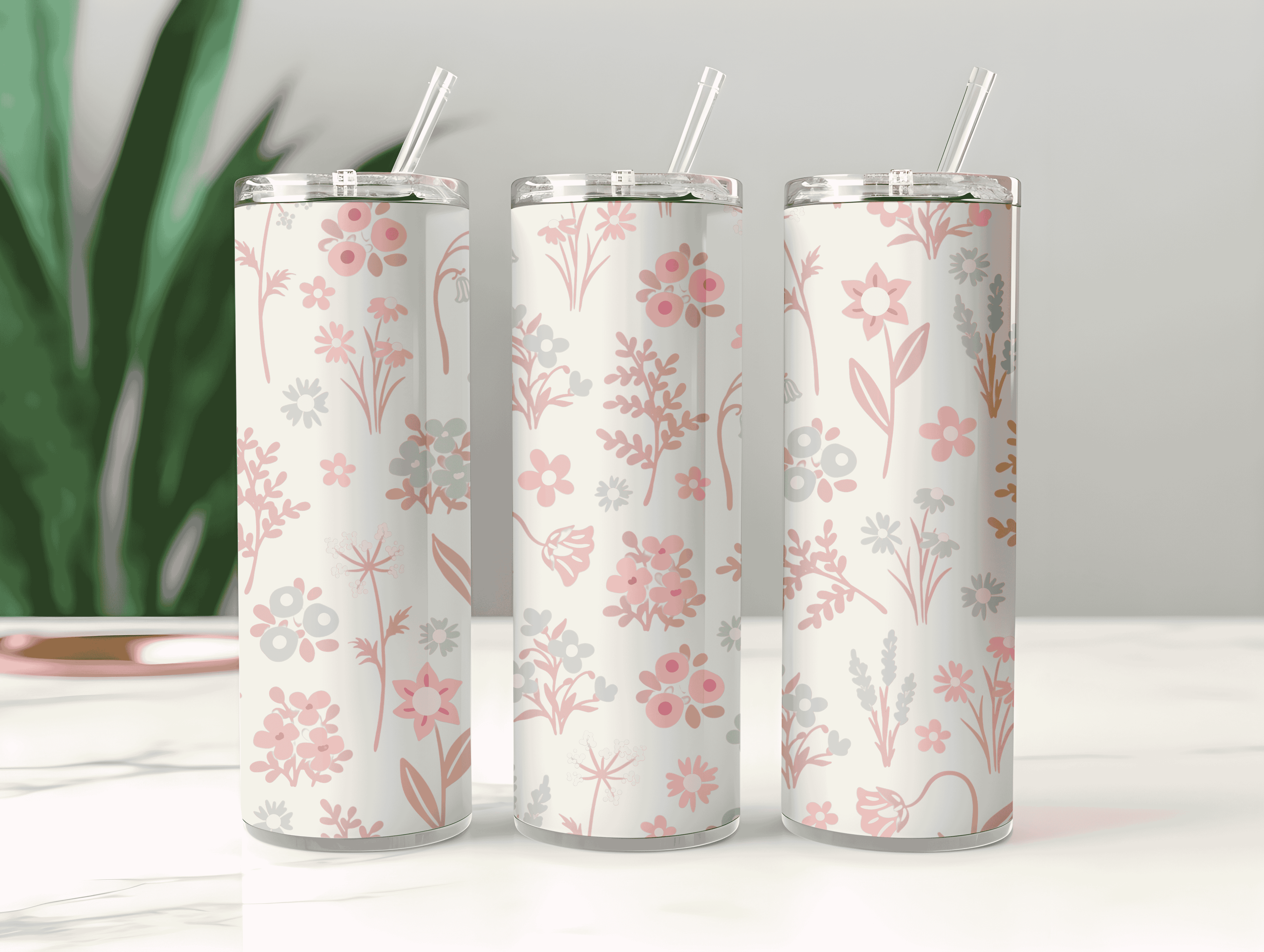 Pretty Floral Aesthetic Tumbler Bottle with Straw