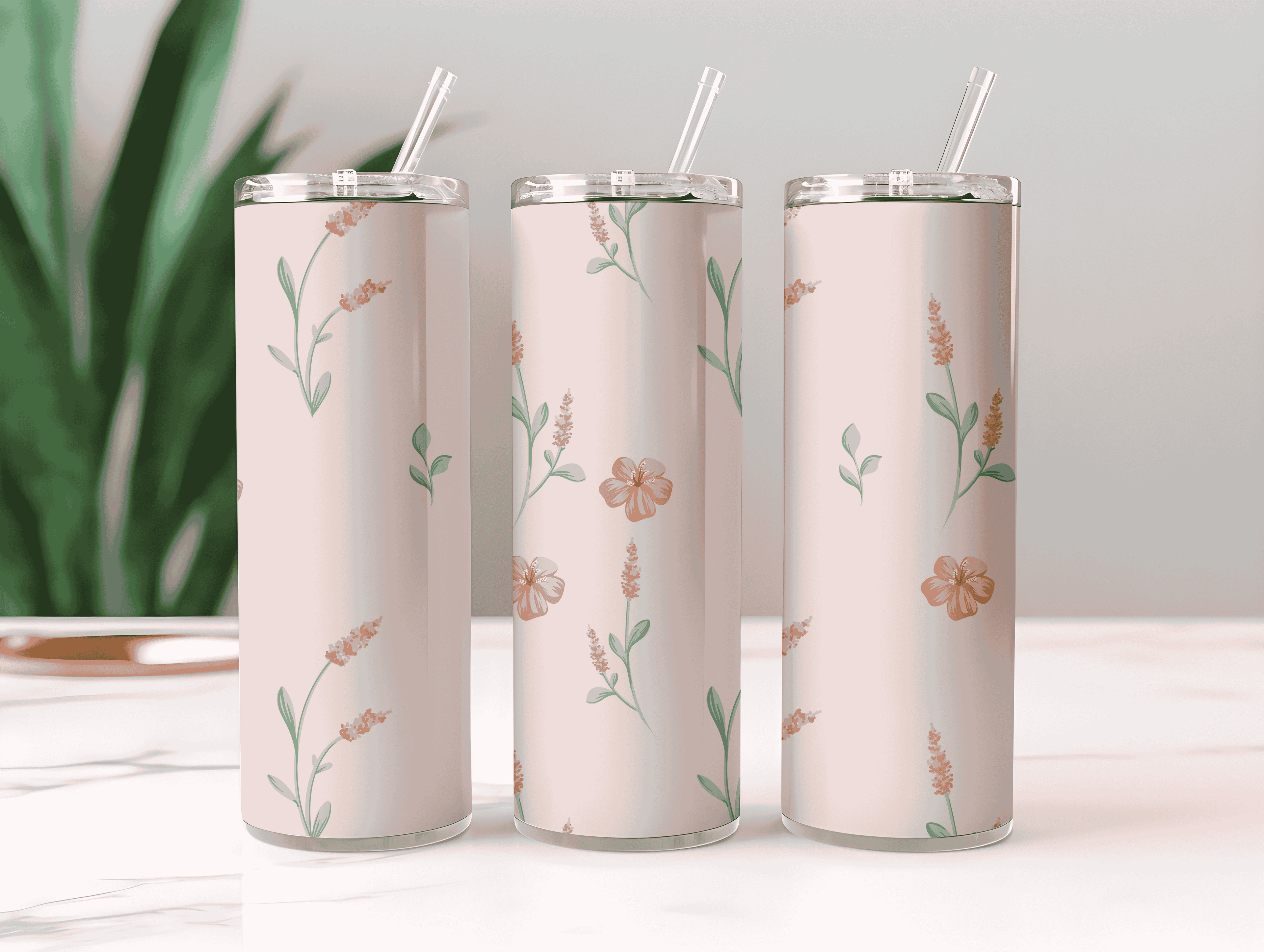 Pink Floral Tumbler Bottle with Straw