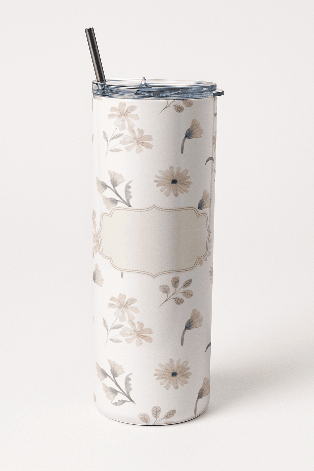 Victorian Floral Printed Tumbler Bottle with Straw
